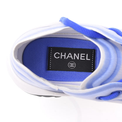 Chanel Calfskin Mesh Lyrca Womens Logo Sneakers 37.5 White Blue 6 of 8