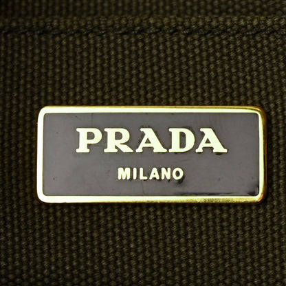 Prada Canvas Studded Crystal Canapa Tote Militare 6 of 10
