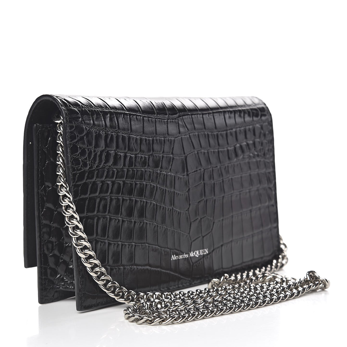Calfskin Crocodile Embossed Skull Mini Crossbody Bag Black