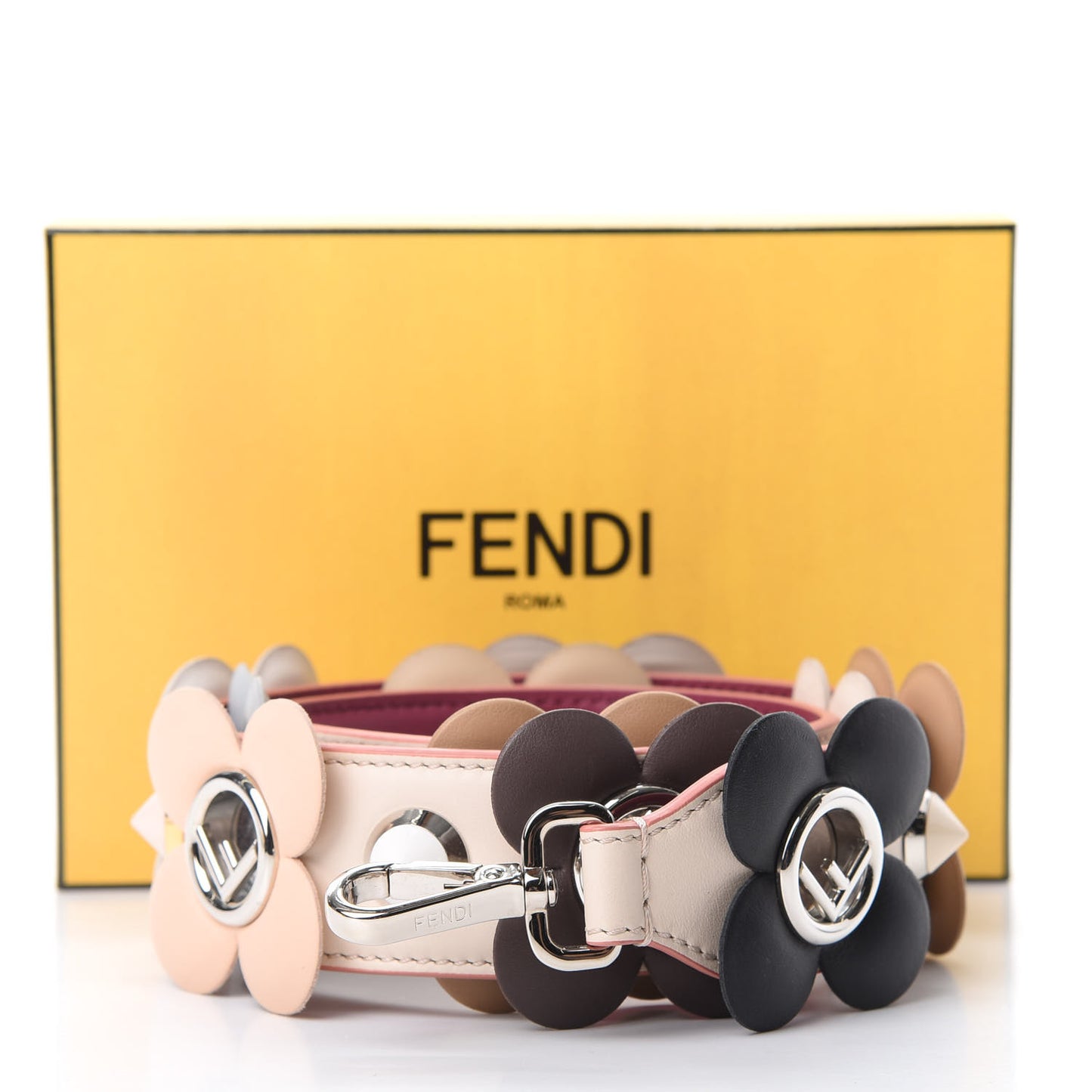 Calfskin F is Studded Flower Strap You Camelia