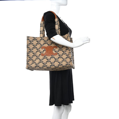Celine Raffia Jacquard Calfskin Triomphe Large Cabas Thais Natural Tan 2 of 8