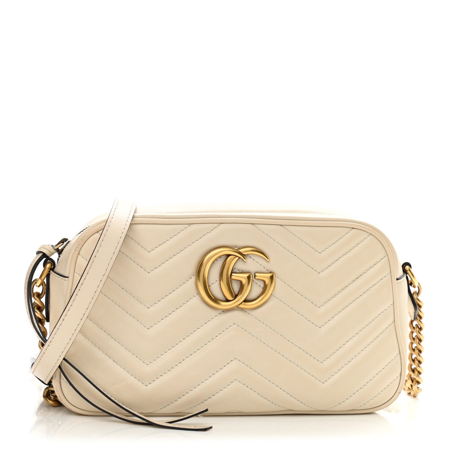 Gucci Calfskin Matelasse Small GG Marmont Chain Shoulder Bag White 1 of 13
