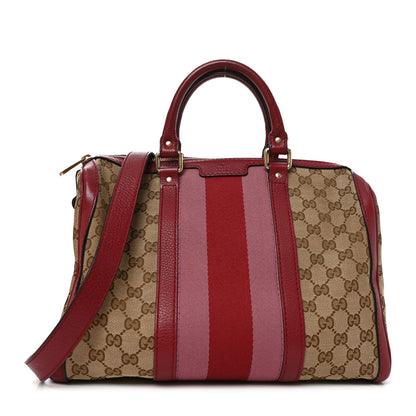 Gucci Monogram Cellarius Calfskin Vintage Web Medium Boston Beige Ebony Soft Burgundy Peonia Flower 1 of 10
