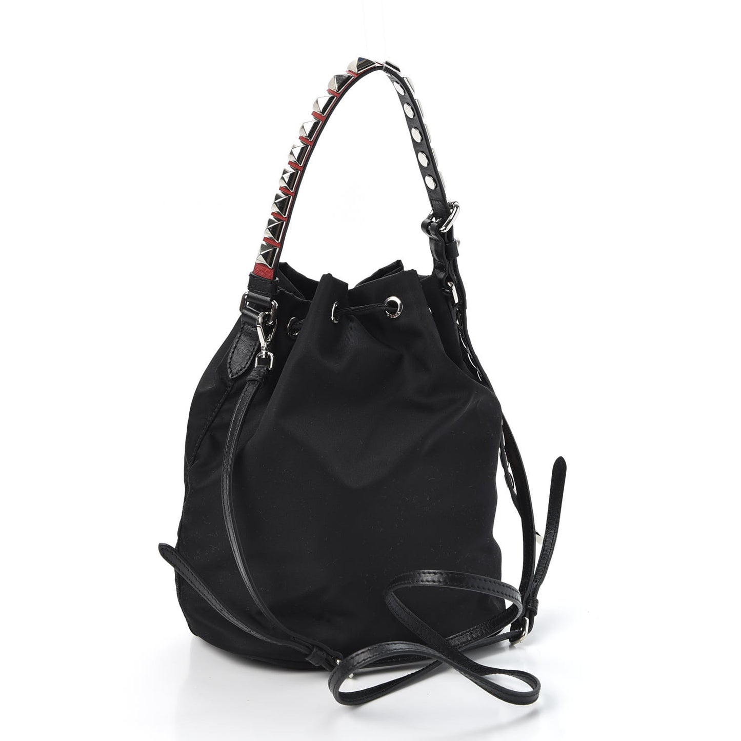 Tessuto Nylon Studded New Vela Mini Bucket Crossbody Bag Black Fuoco
