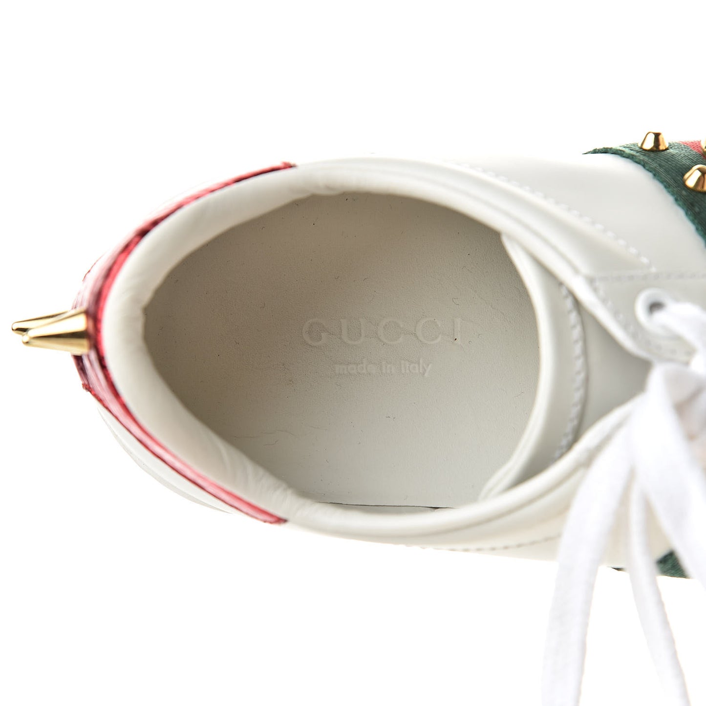 Calfskin Web Pearl Studded Womens Ace Sneakers 34 White