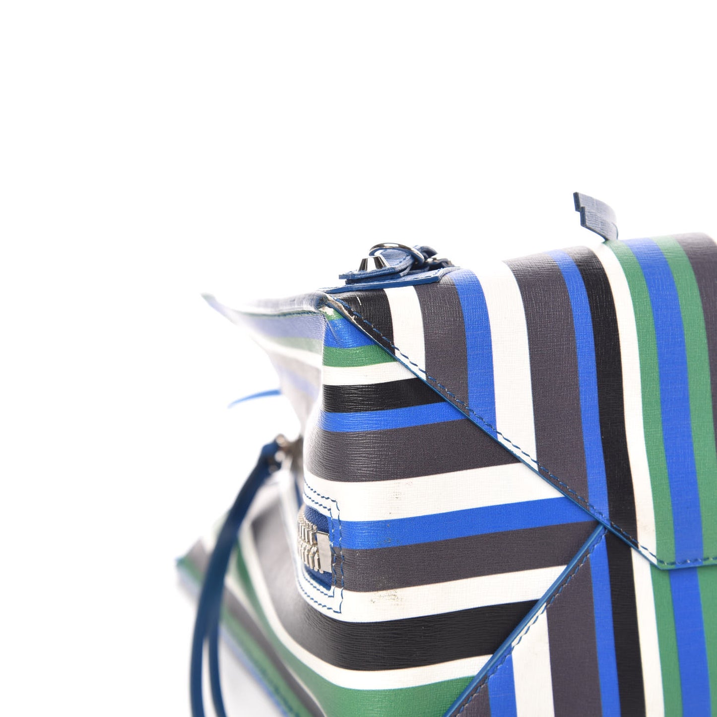 Veau Striped Papier B4 Zip Around Tote Variante Blue