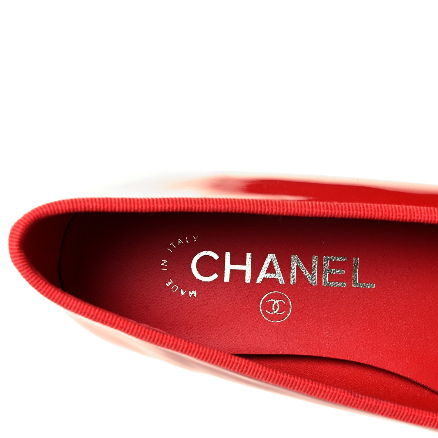 Patent Calfskin CC Cap Toe Ballerina Flats 36 Red