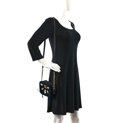 Gucci Velvet Matelasse Marquise Crystals Mini GG Marmont Chain Shoulder Bag Black 2 of 9