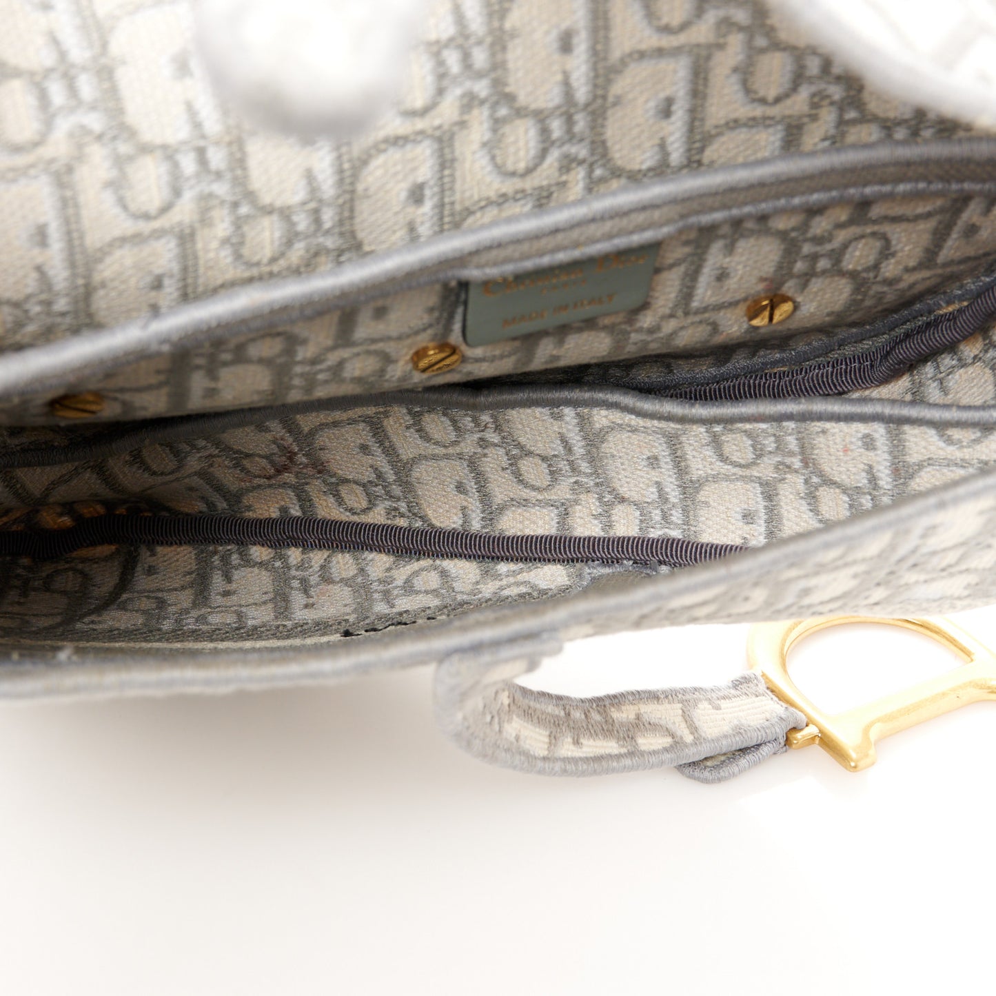 Oblique Embroidered Saddle Bag Gray
