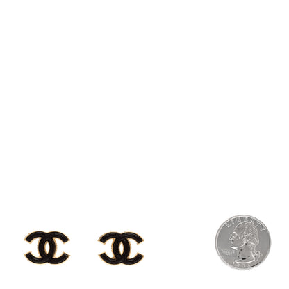 Chanel Metal Enamel CC Earrings Gold Brown 2 of 5