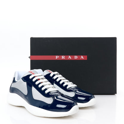 Prada Patent Technical Fabric Mens America's Cup Patchwork Sneakers 11 Royal Argento 9 of 9