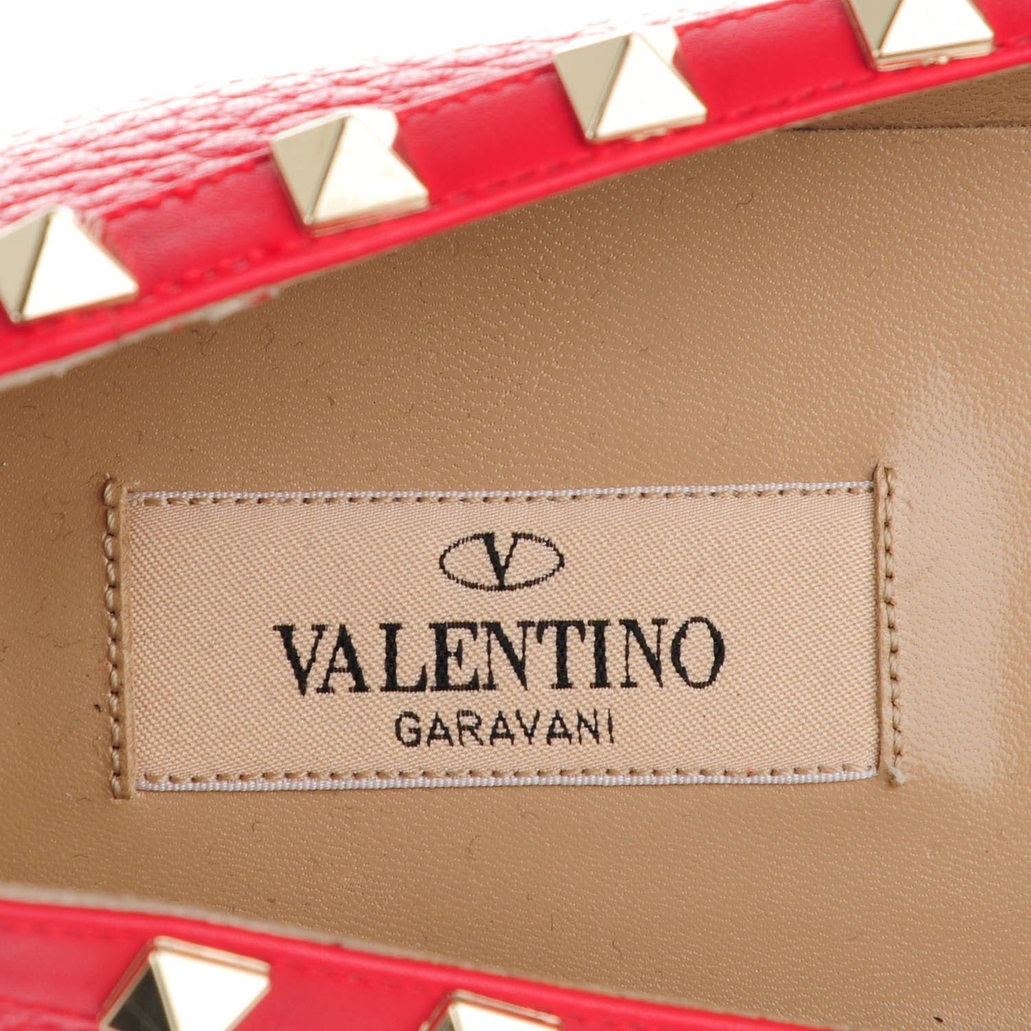 Pebbled Calfskin Rockstud Ballerina Flats 41.5 Rosso Valentino