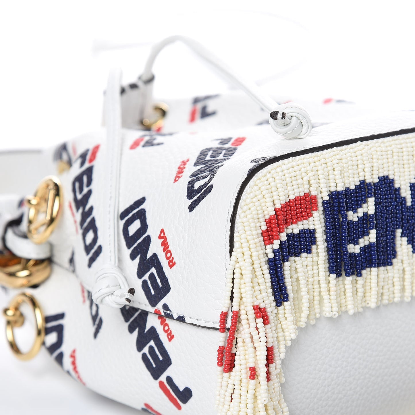 X FILA Calfskin F is Fendi Mania Fringe Mini Mon Tresor Bucket Bag White