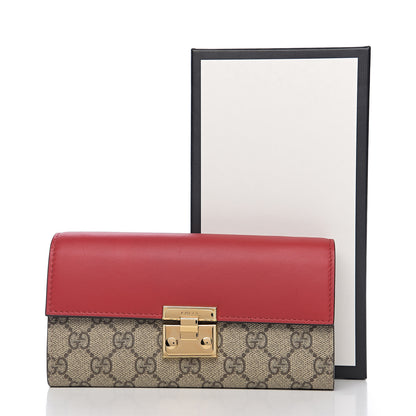 Gucci GG Supreme Monogram Moon Calfskin Padlock Continental Chain Wallet Beige Ebony Hibiscus Red New Rosette 7 of 7