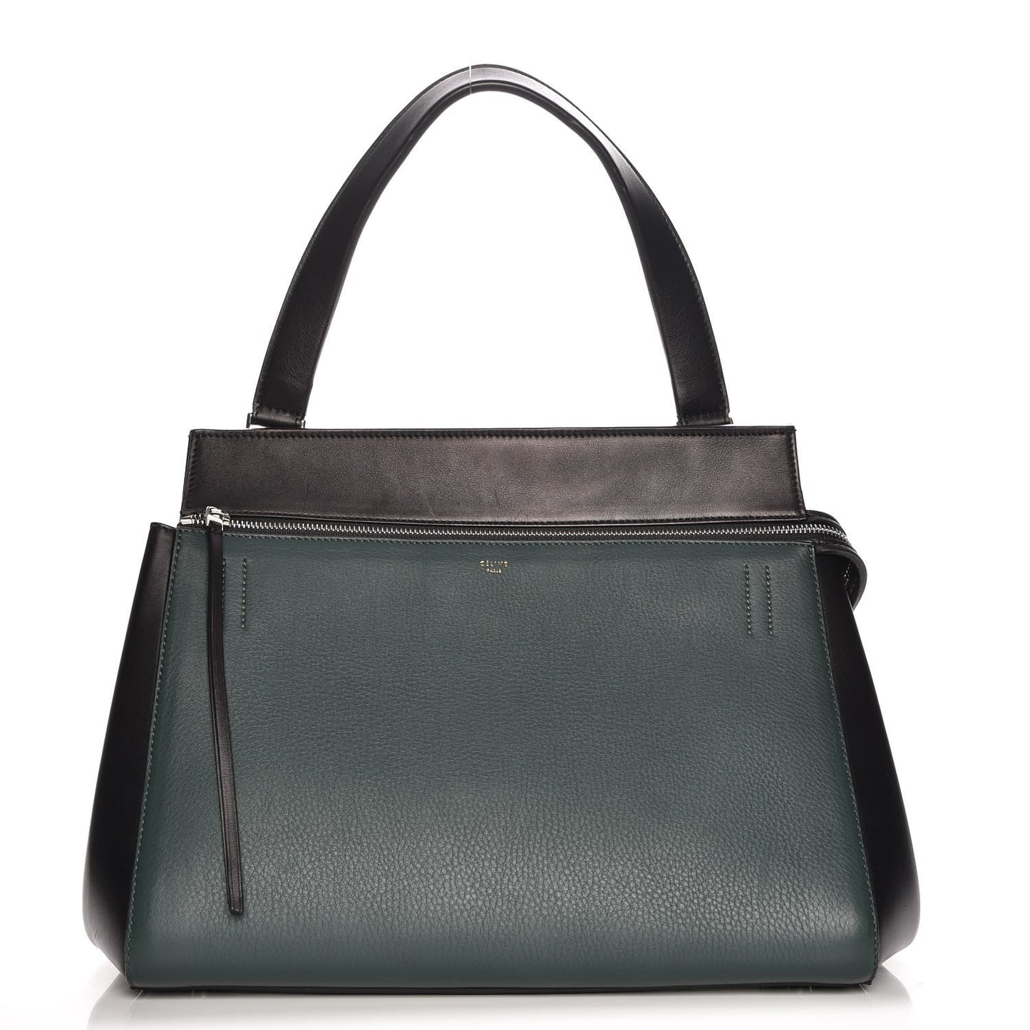 Supple Calfskin Medium Bi-Color Edge Shoulder Bag Emerald