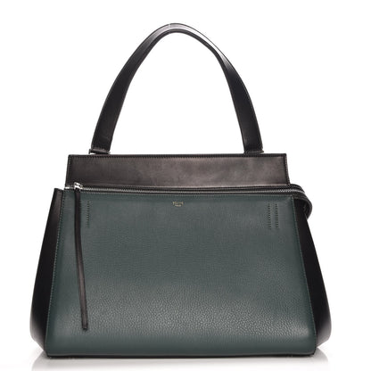 Celine Supple Calfskin Medium Bi-Color Edge Shoulder Bag Emerald 1 of 7