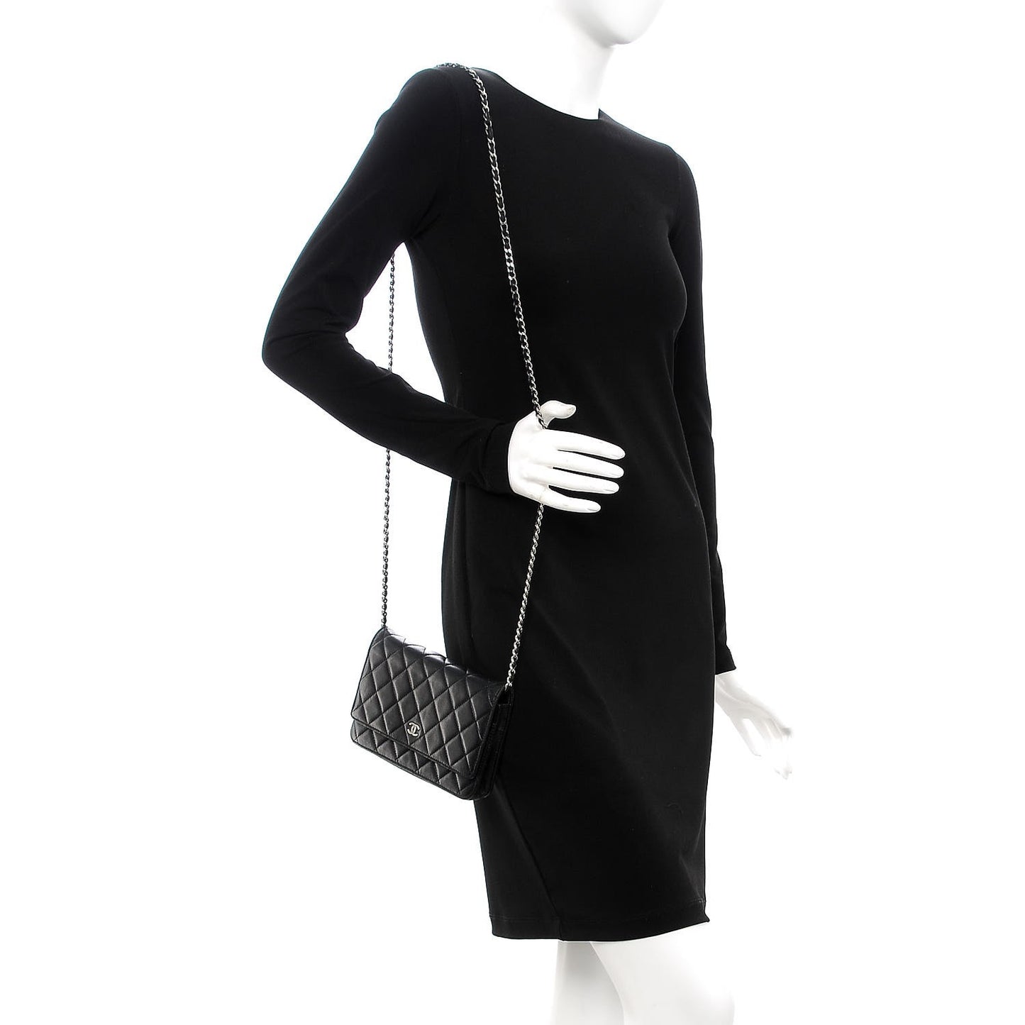 Lambskin Quilted Wallet On Chain WOC Black