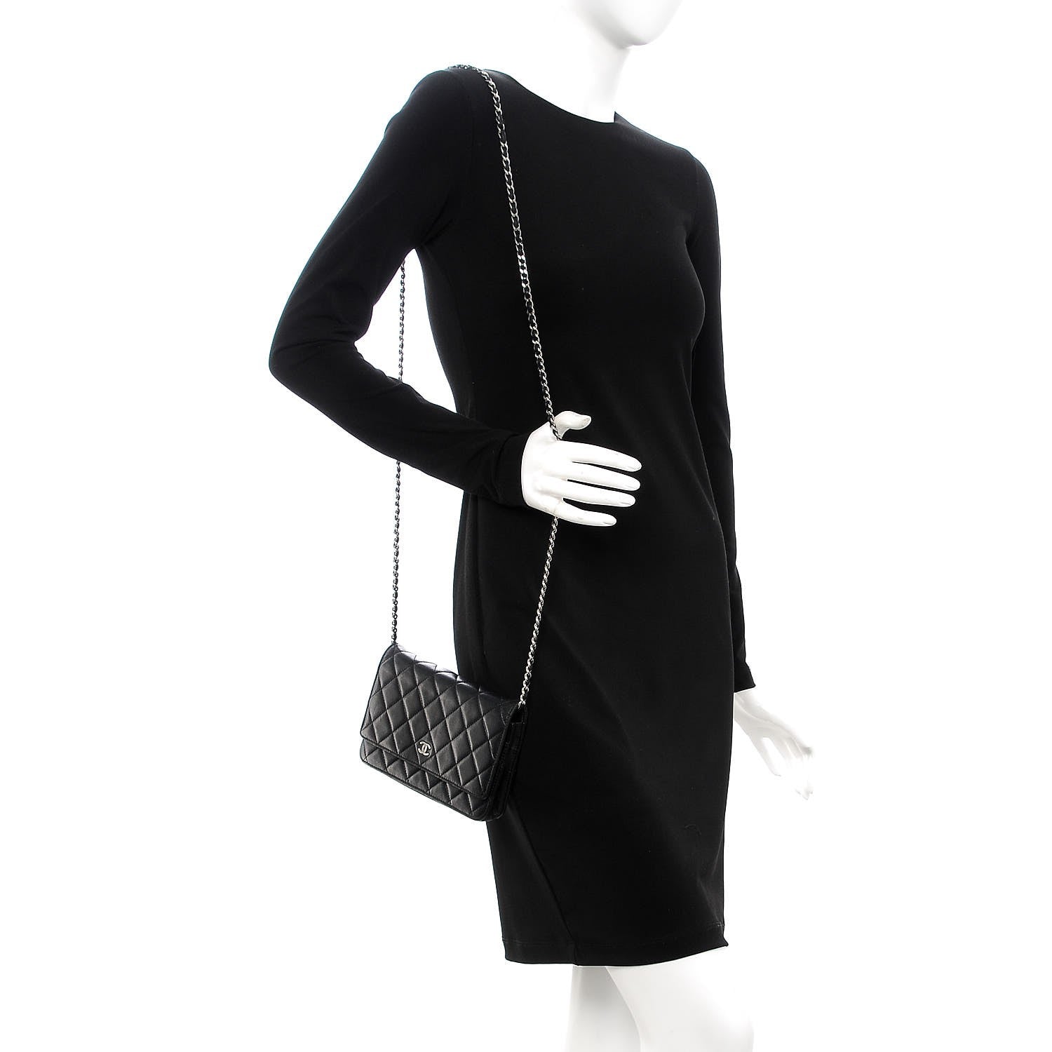 Chanel Lambskin Quilted Wallet On Chain WOC Black 2 of 19