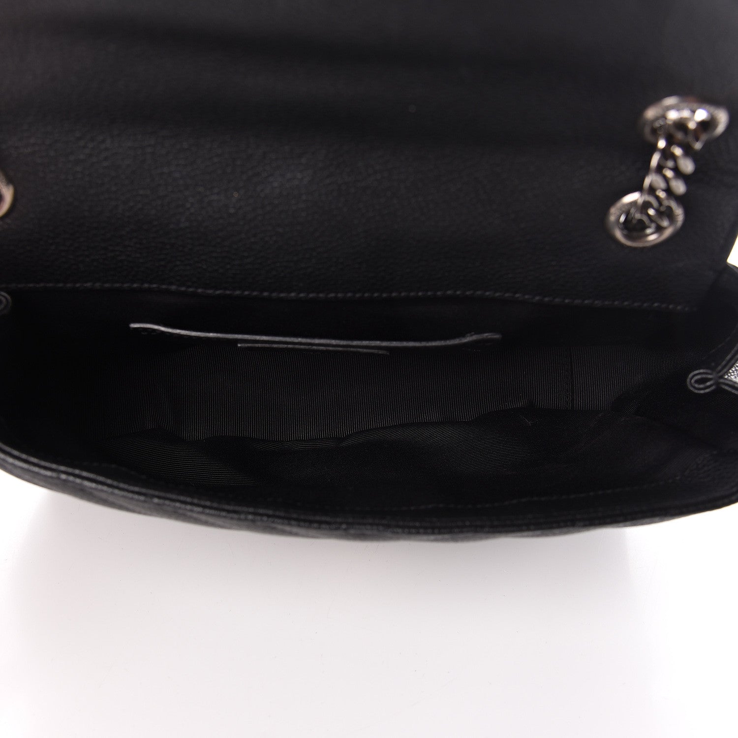 Saint Laurent Grained Calfskin Matelasse Chevron Medium Monogram Chain Bag Black 5 of 10