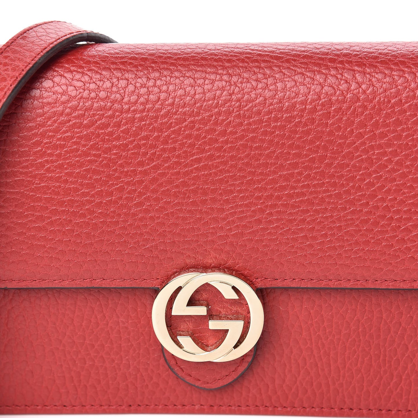 Dollar Calfskin Interlocking G Chain Wallet Red