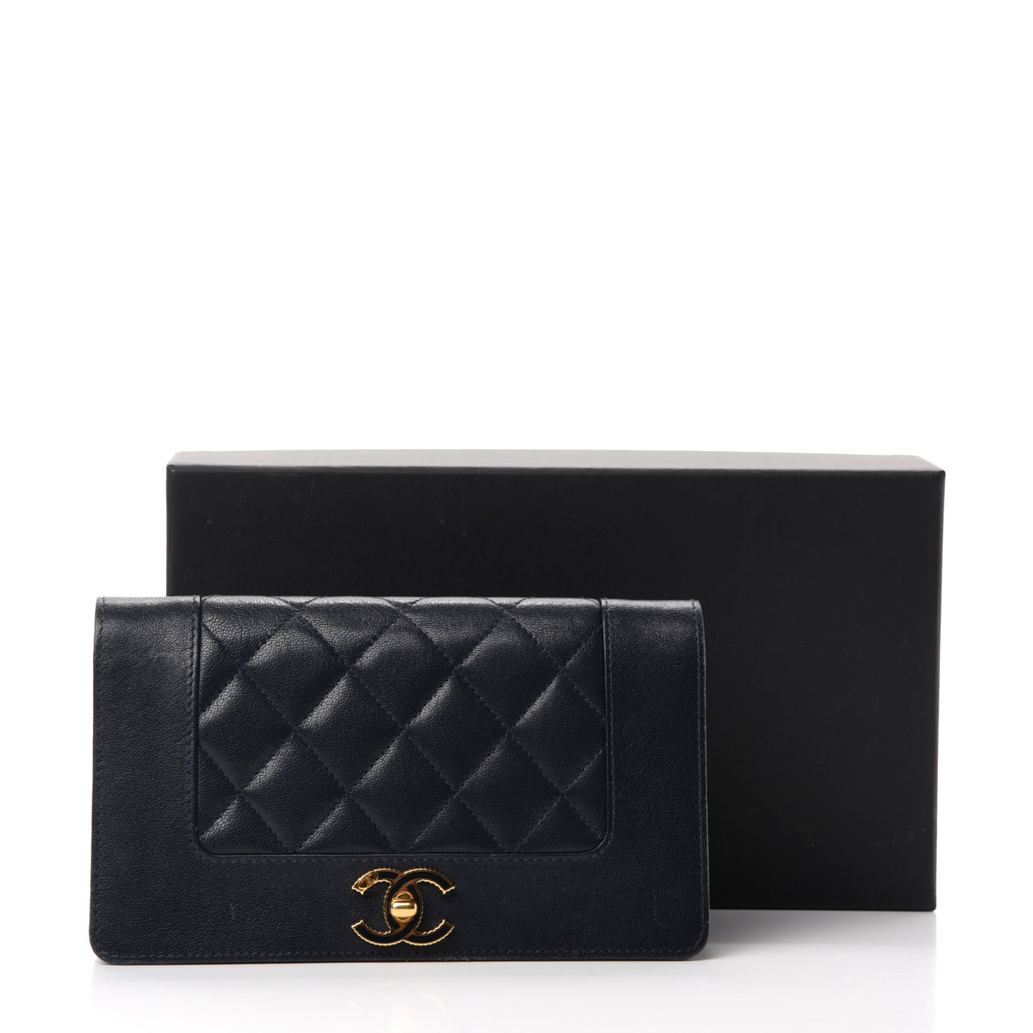 Sheepskin Quilted Mademoiselle Vintage Yen Wallet Navy
