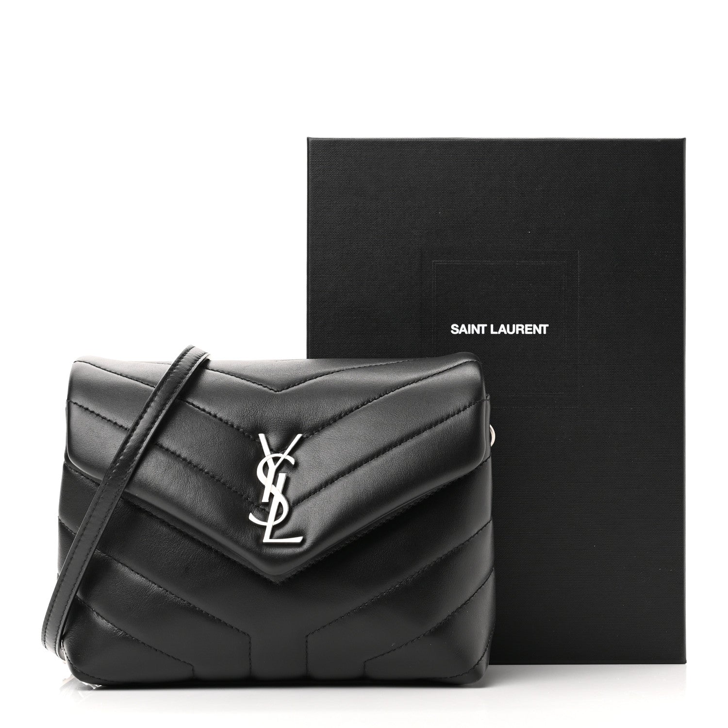Saint Laurent Calfskin Y Quilted Monogram Toy Loulou Crossbody Bag Black 10 of 10