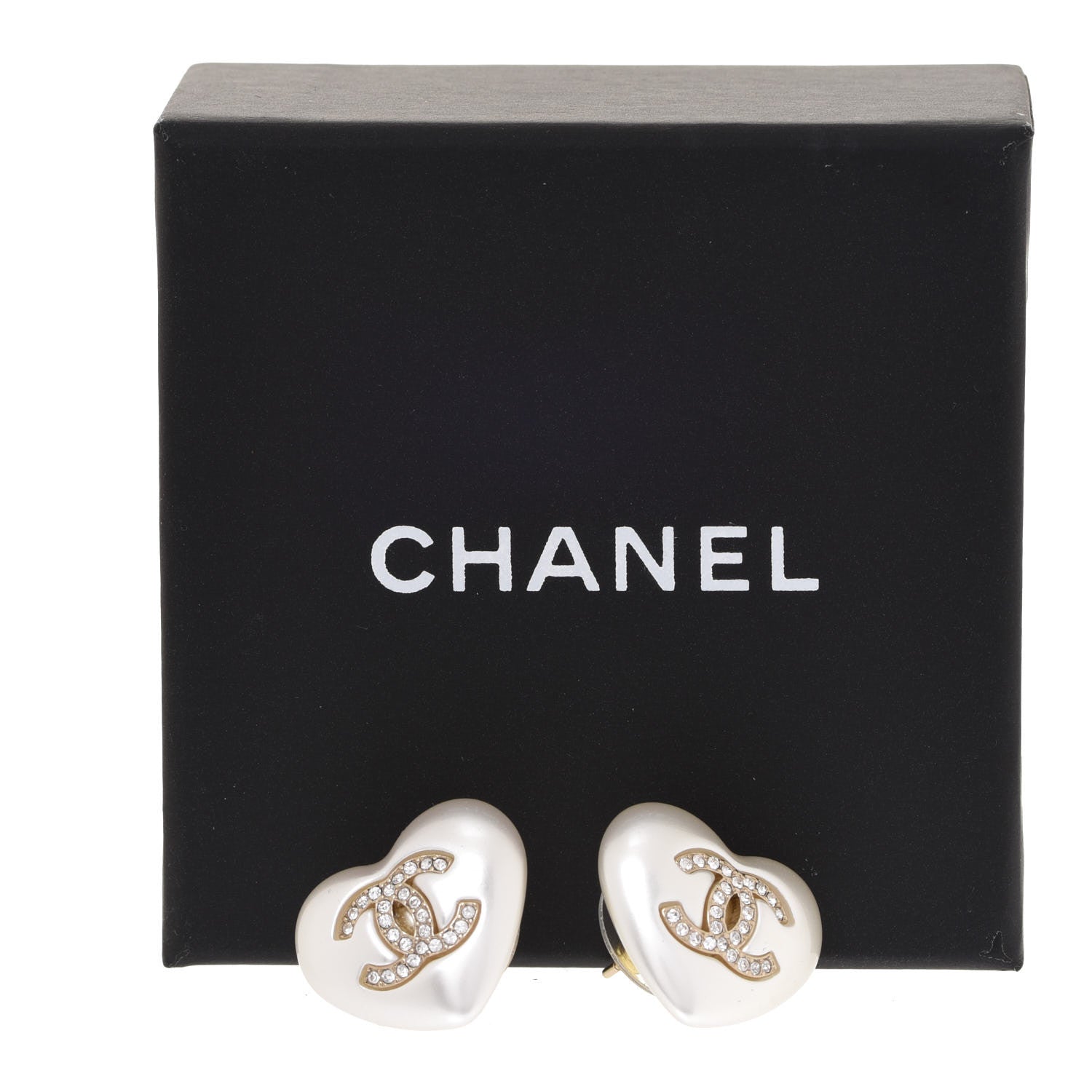 Chanel Pearl Crystal CC Heart Earrings Gold 5 of 5