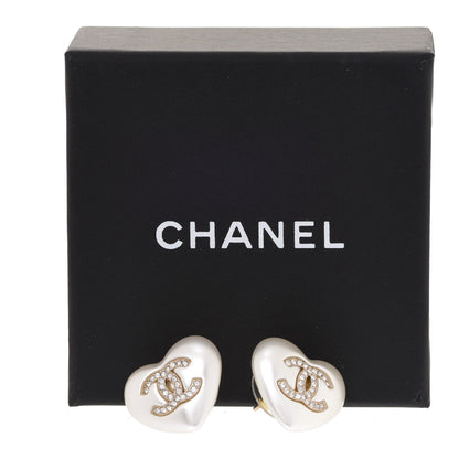 Chanel Pearl Crystal CC Heart Earrings Gold 5 of 5