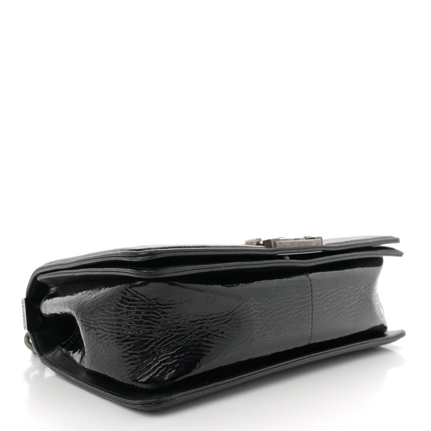 Patent Snakeskin Medium Boy Flap Black