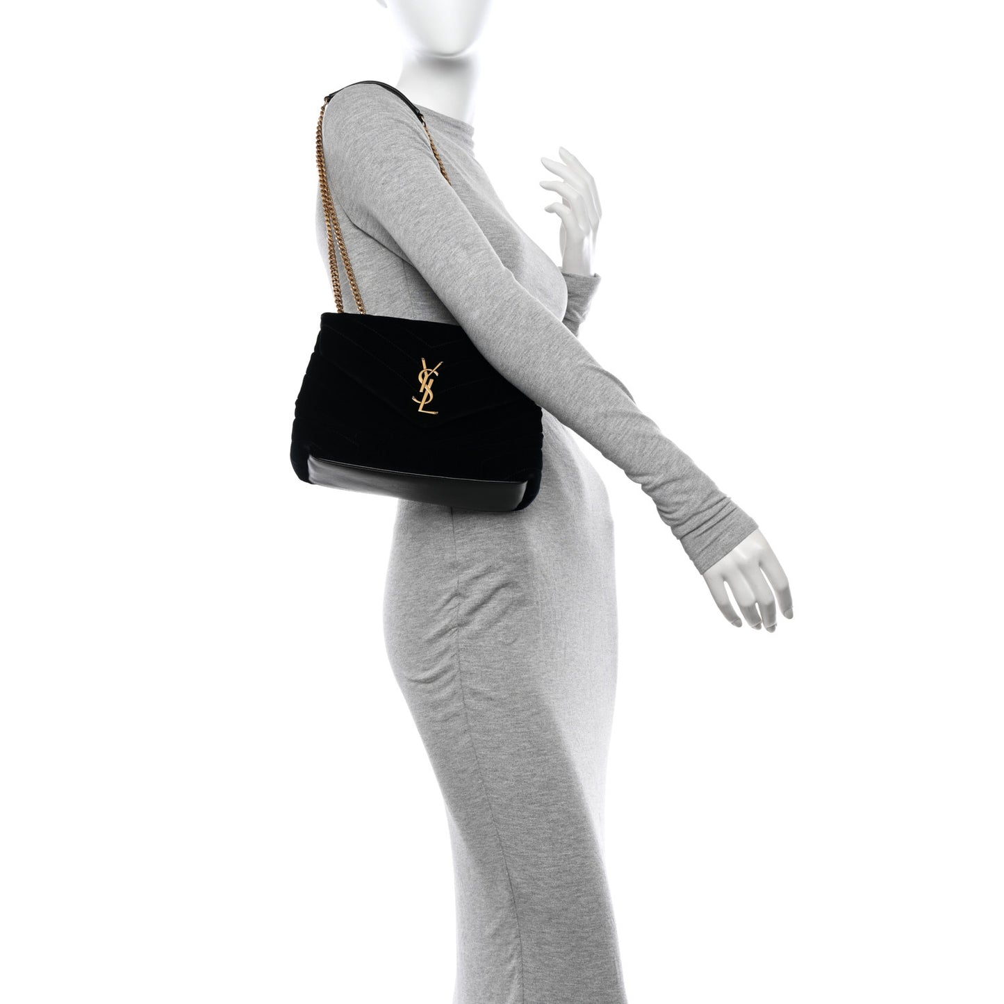 Velvet Y Quilted Monogram Small Loulou Chain Satchel Black