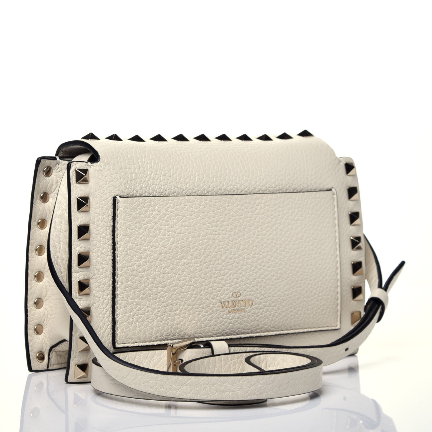 Valentino Garavani Pebbled Calfskin Small Rockstud Overlay Flap Shoulder Bag Light Ivory 3 of 8