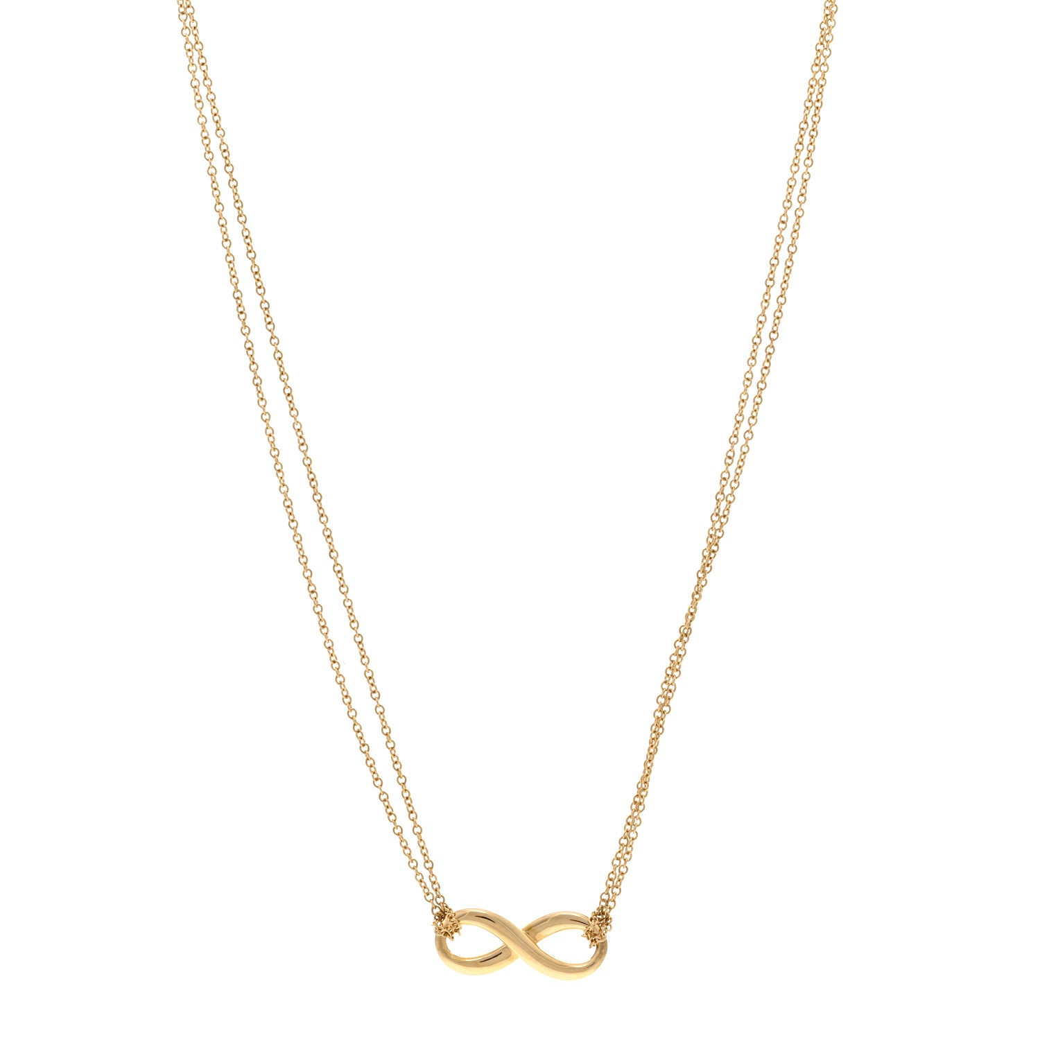 Tiffany 18K Yellow Gold Infinity Double Chain Pendant Necklace 1 of 4