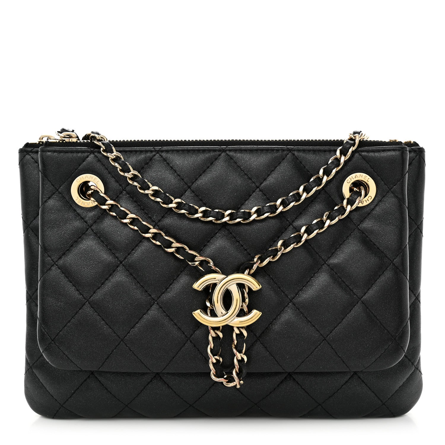 Chanel Shiny Lambskin Quilted Medium Double Case With Strap Black 1 of 12