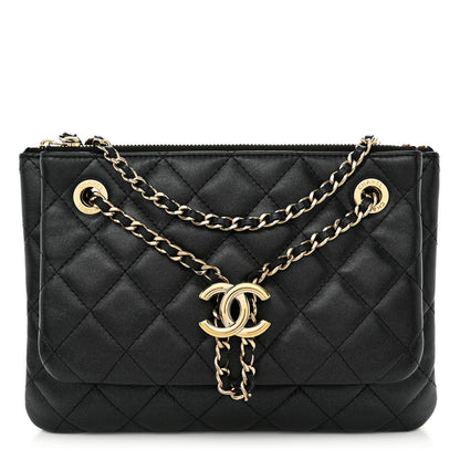 Chanel Shiny Lambskin Quilted Medium Double Case With Strap Black 1 of 12