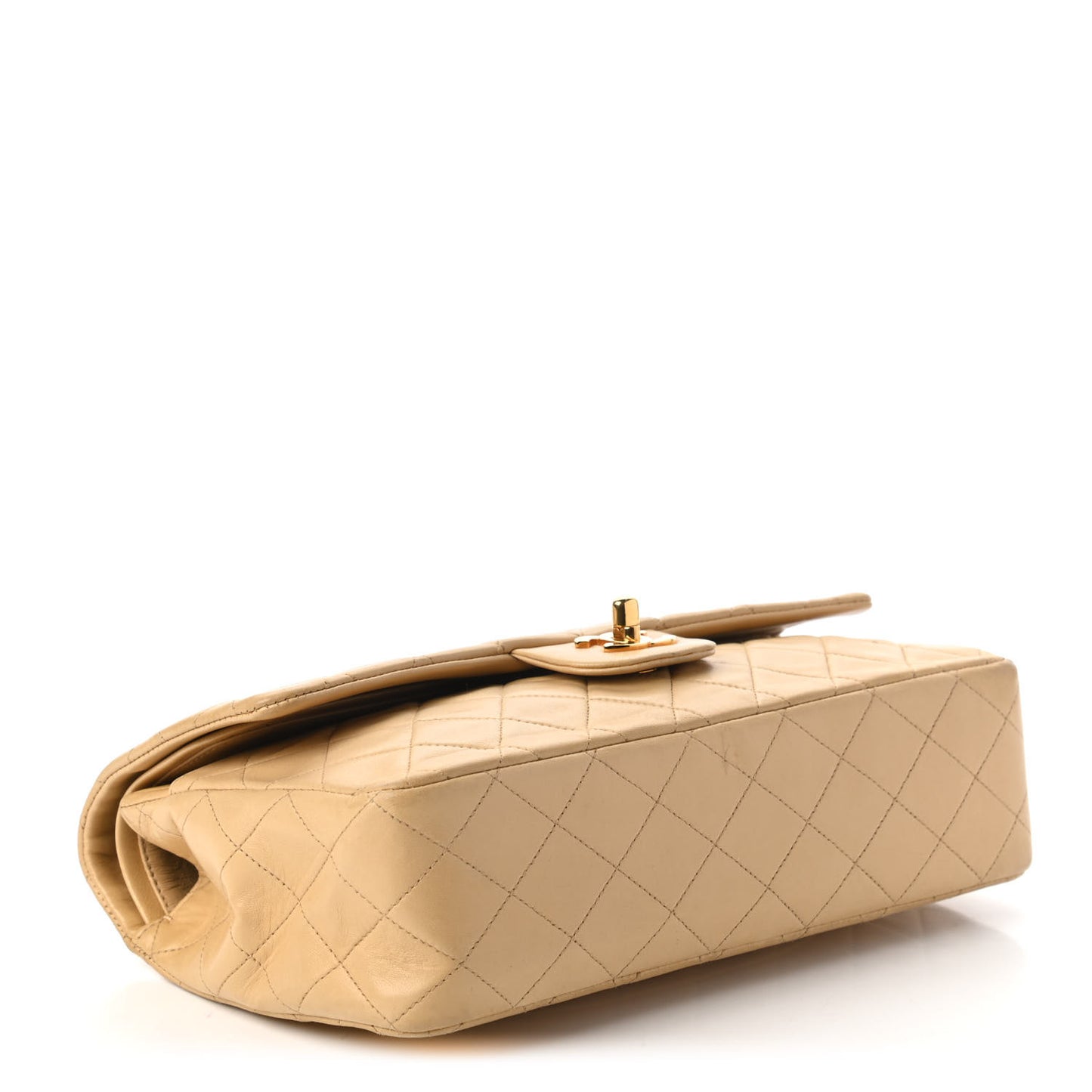 Lambskin Quilted Medium Double Flap Beige