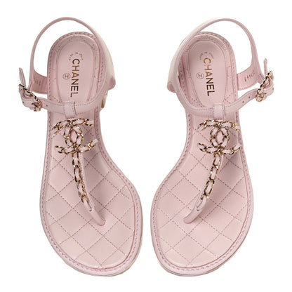 Chanel Lambskin Chain CC Logo Thong Sandals 36 Light Pink 7 of 11