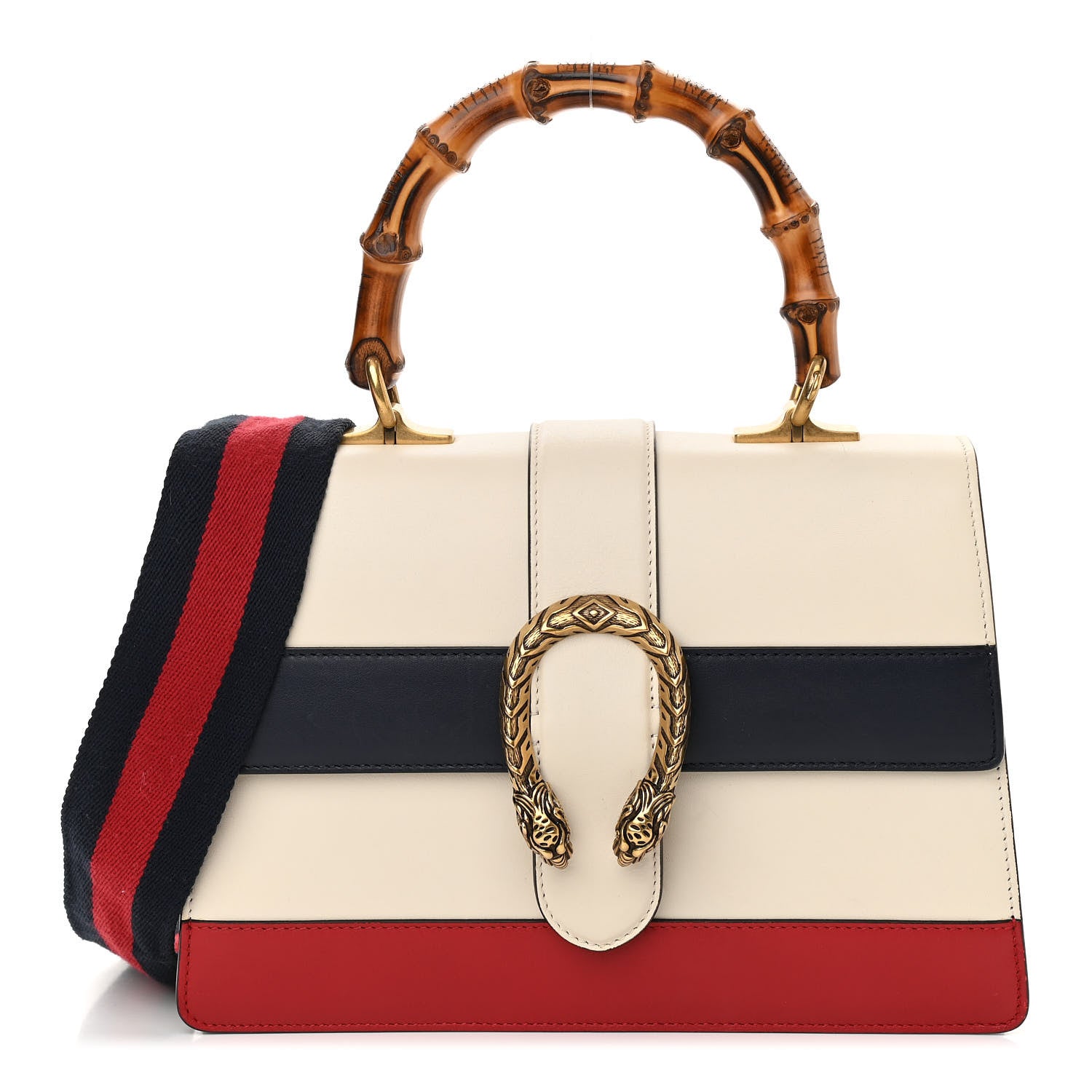 Gucci Calfskin Bamboo Web Medium Dionysus Top Handle Bag White Blue Hibiscus Red 1 of 13