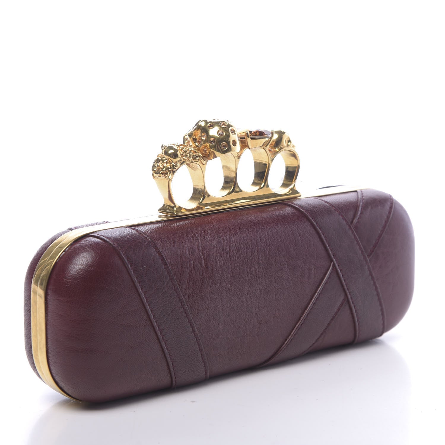 Alexander McQueen Nappa Buckle Skull Knuckle Box Clutch Burgundy 3 of 9