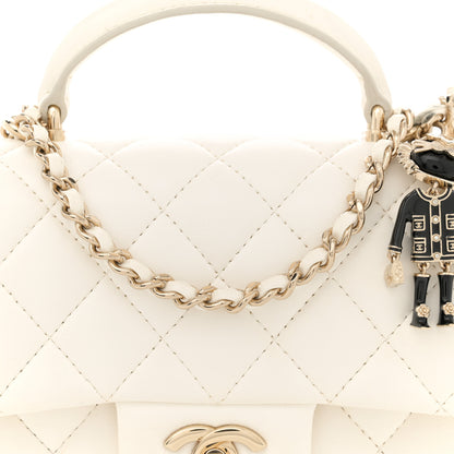 Chanel Lambskin Quilted Mini Lion Charm Top Handle Rectangular Flap White 8 of 15