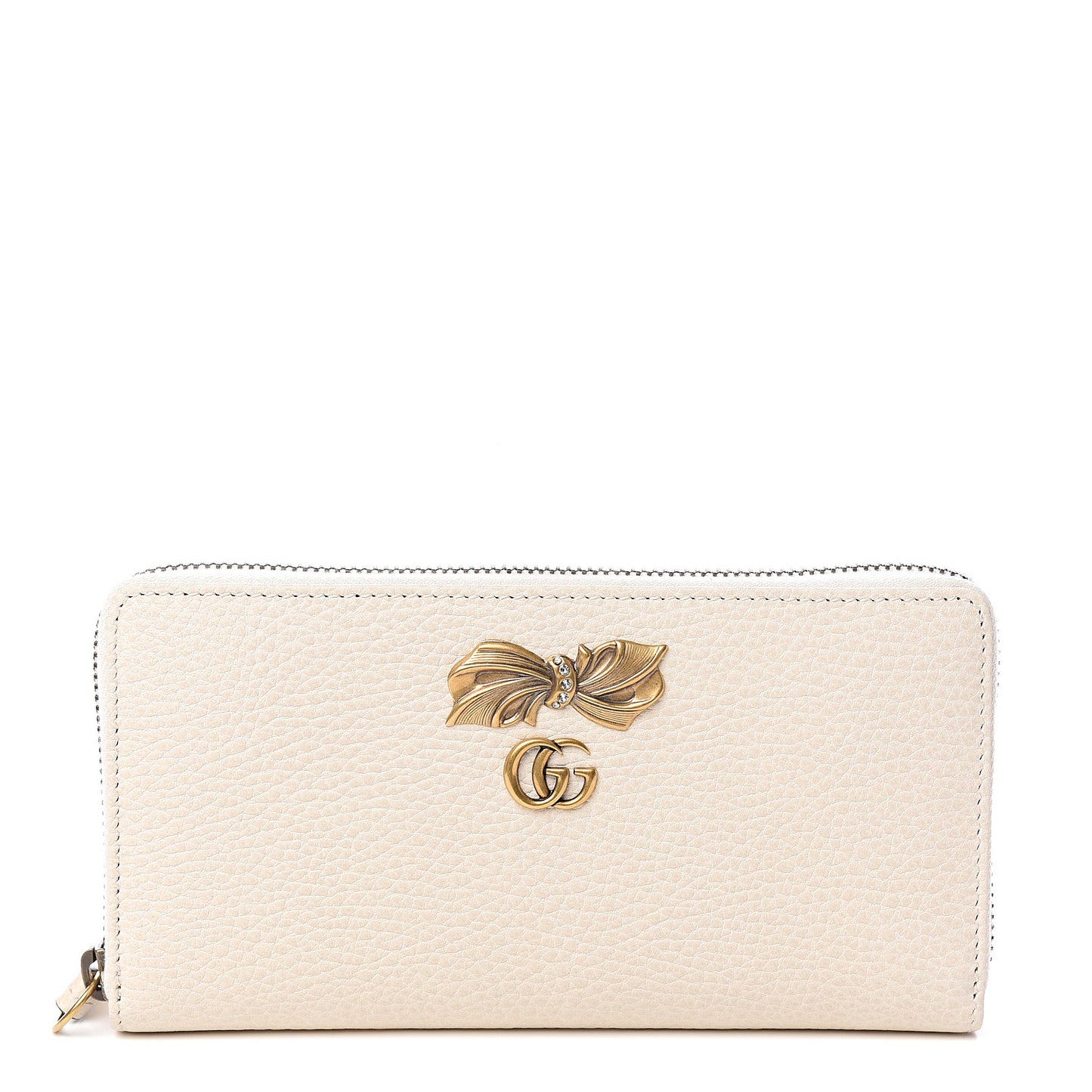 Calfskin GG Marmont Bow Zip Around Wallet Ivory