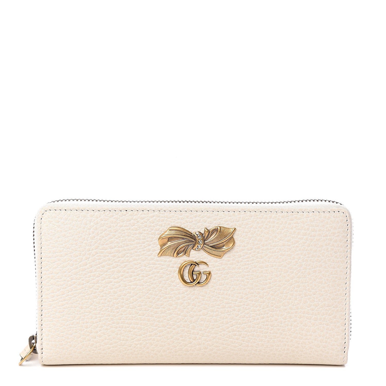 Gucci Calfskin GG Marmont Bow Zip Around Wallet Ivory 1 of 6