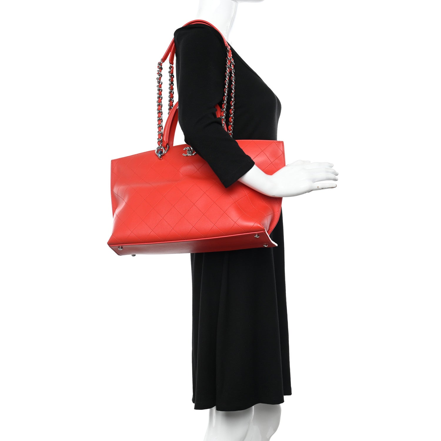 Chanel Calfskin Stitch Medium Ring My Bag Shopping Tote Red 2 of 11