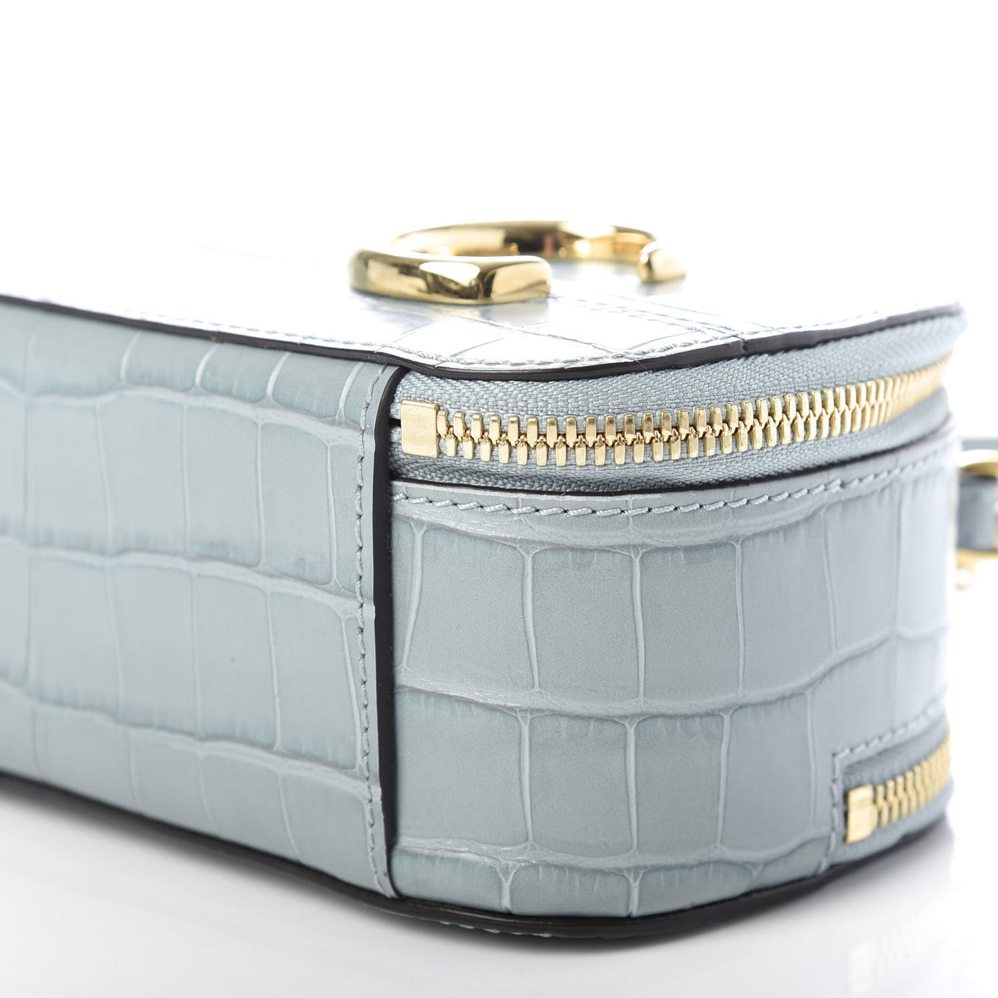 Calfskin Crocodile Embossed Mini C Vanity Bag Faded Blue