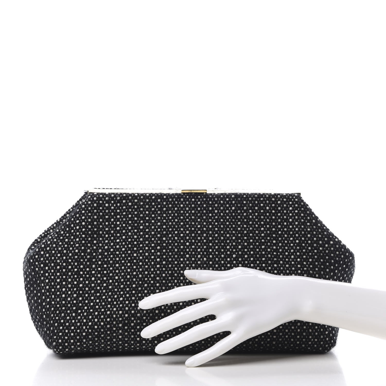 Mansur Gavriel Woven Fabric Volume Clutch Black White 2 of 9