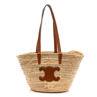 Celine Raffia Calfskin Triomphe Medium Panier Tan 1 of 10