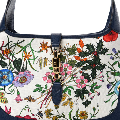 Gucci Canvas Flora Medium Jackie Hobo Blue Agata 10 of 10