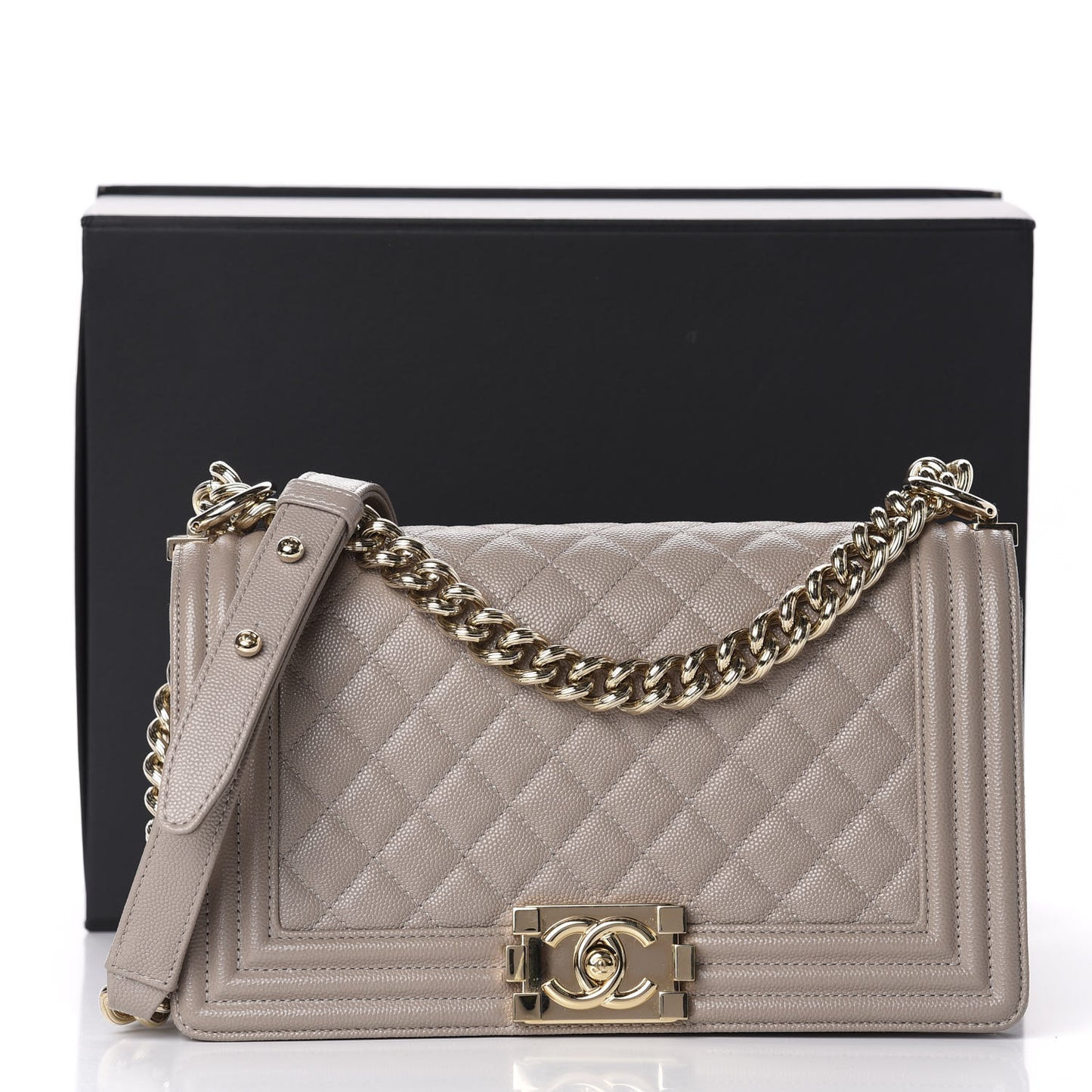 Caviar Quilted Medium Boy Flap Dark Beige
