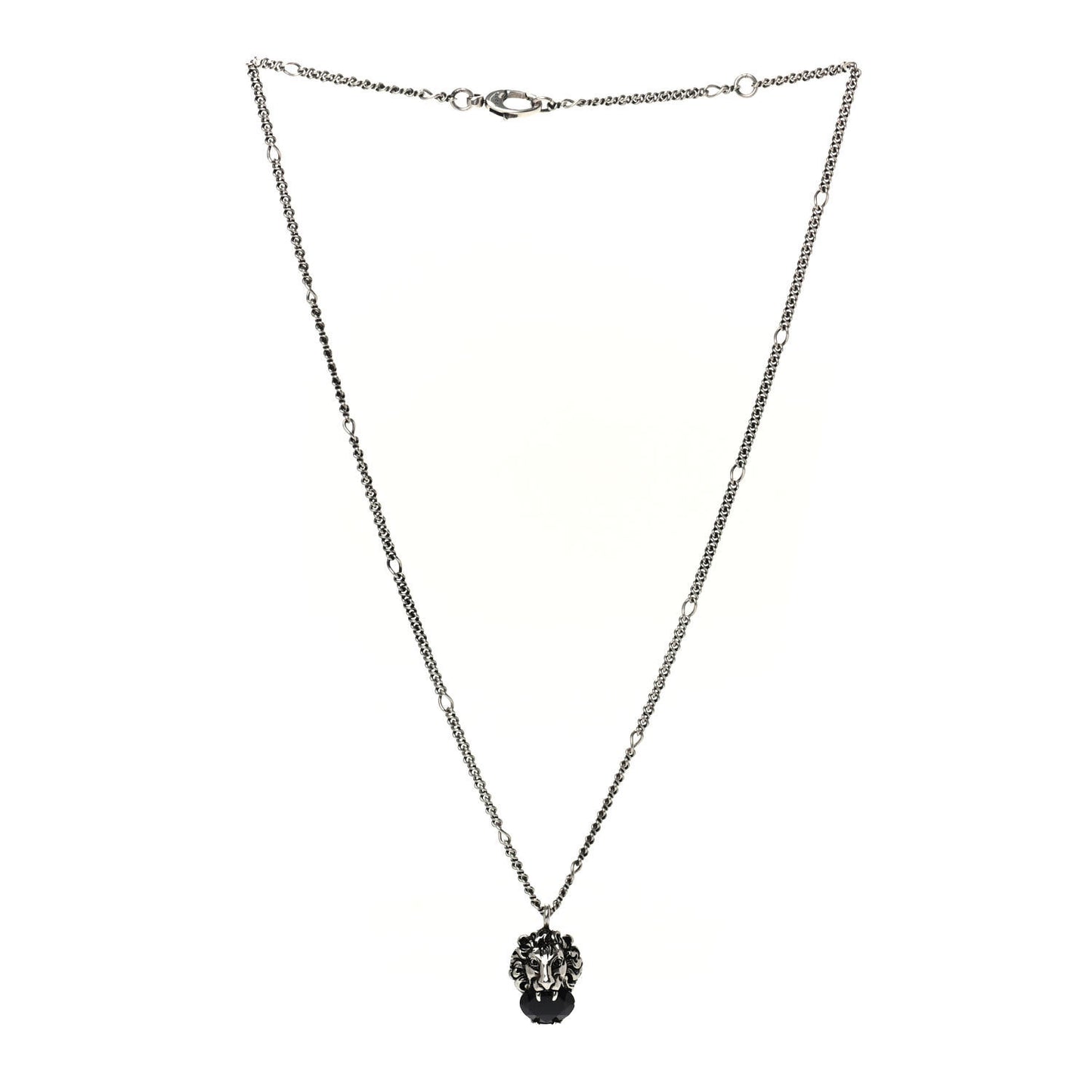 Metal Swarovski Crystal Lion Head Necklace Silver Black