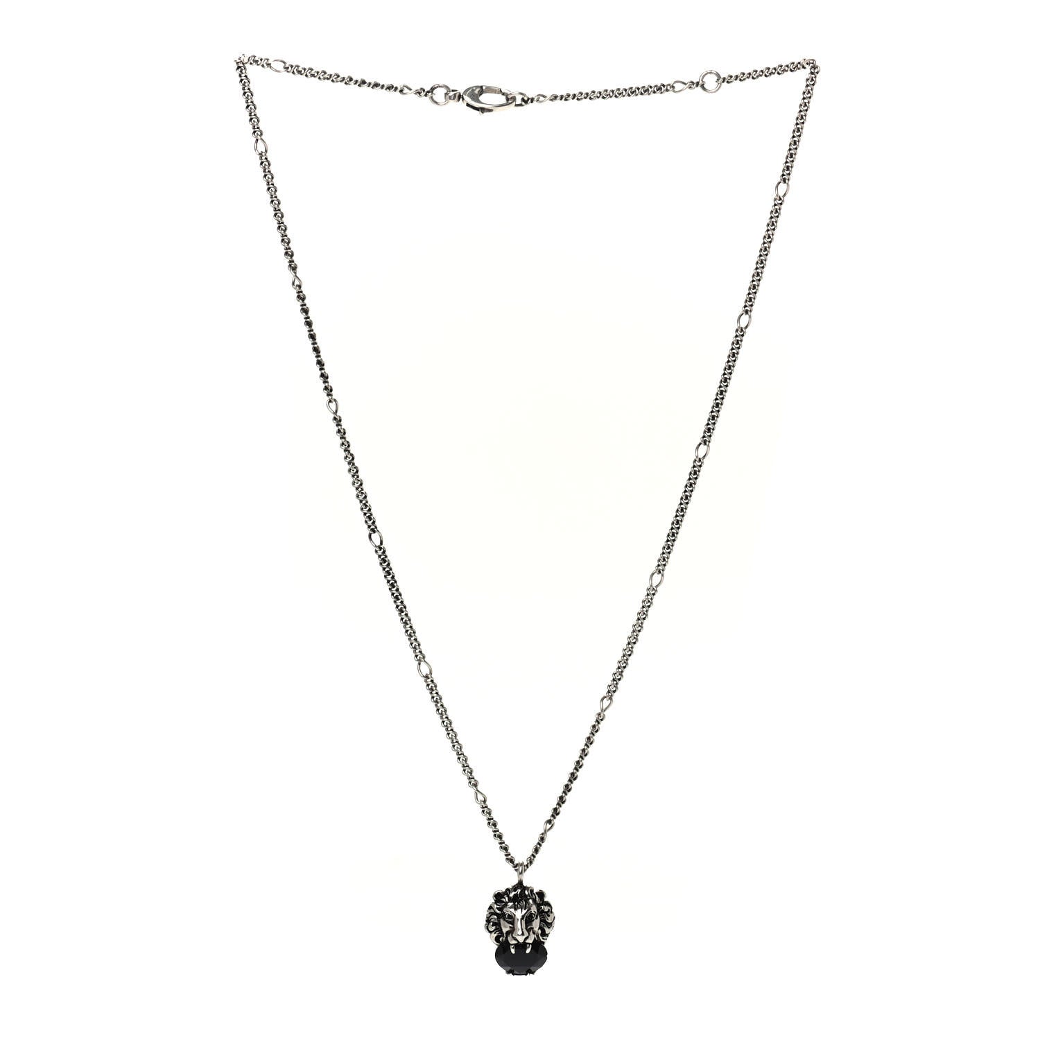 Gucci Metal Swarovski Crystal Lion Head Necklace Silver Black 2 of 3