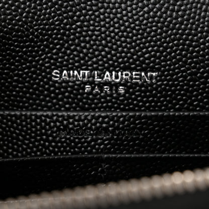 Saint Laurent Grain De Poudre Matelasse Chevron Monogram Envelope Chain Wallet Black 6 of 11